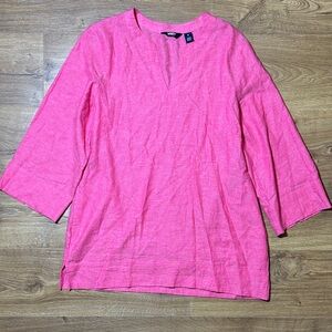 Lands' End Bright Pink Linen-Blend Split-Neck Tunic Small